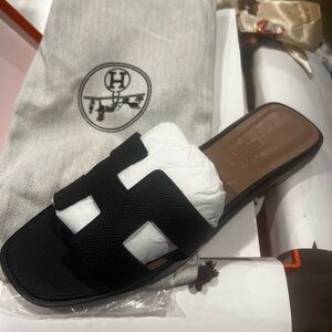 Hermes Black Leather Sandals